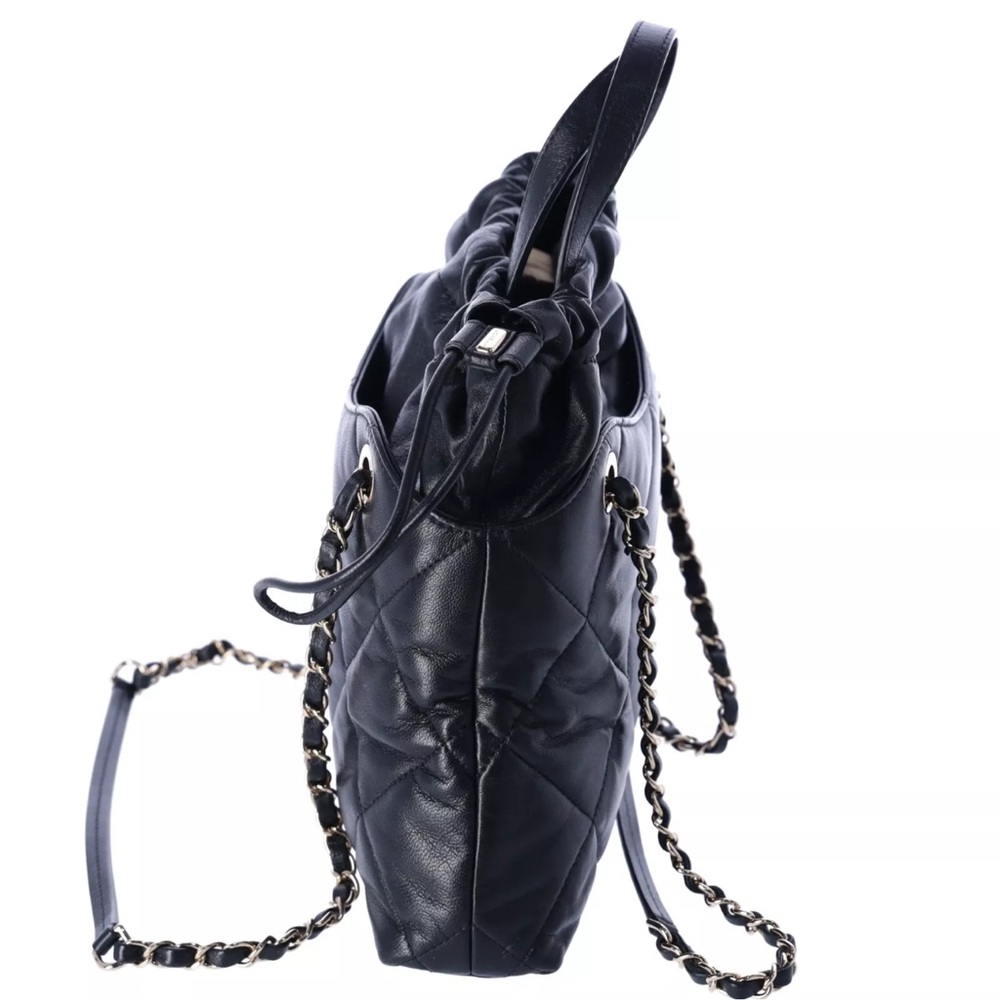 Chanel Lambskin Quilted Small Drawstring Shopping Bag Black - Picture 6 of 14